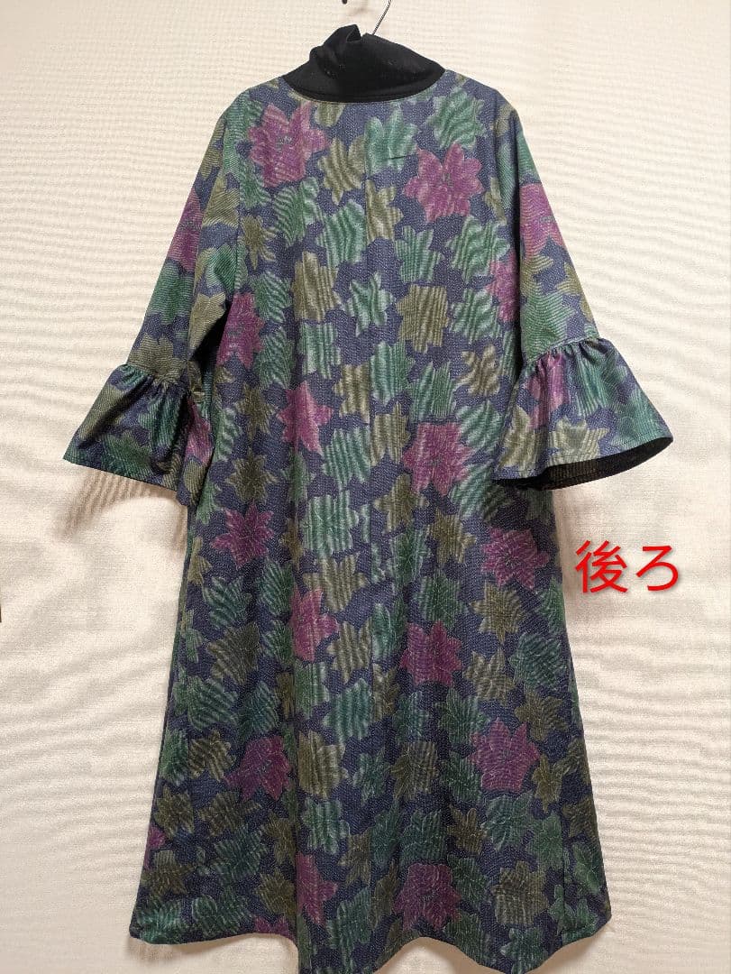 ♥お取り置き中♥着物リメイクワンピース★大島紬★Aライン★ブローチ付★ML〜LL