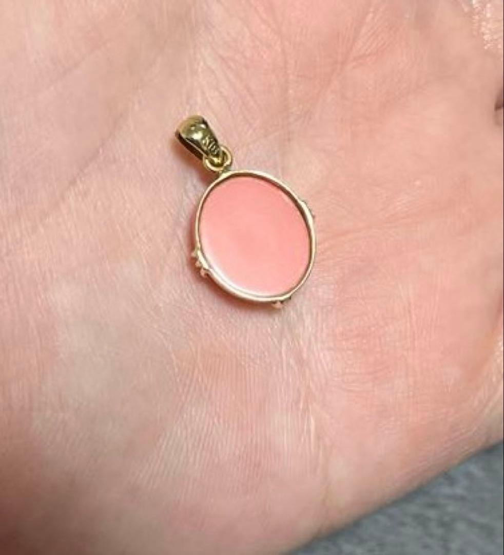 K18 トップ　3.7g ピンク　珊瑚　チャーム　YG