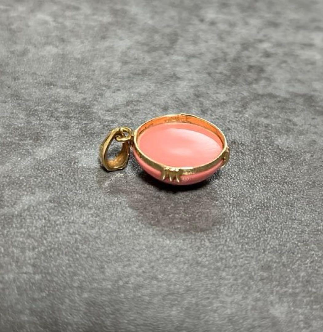 K18 トップ　3.7g ピンク　珊瑚　チャーム　YG