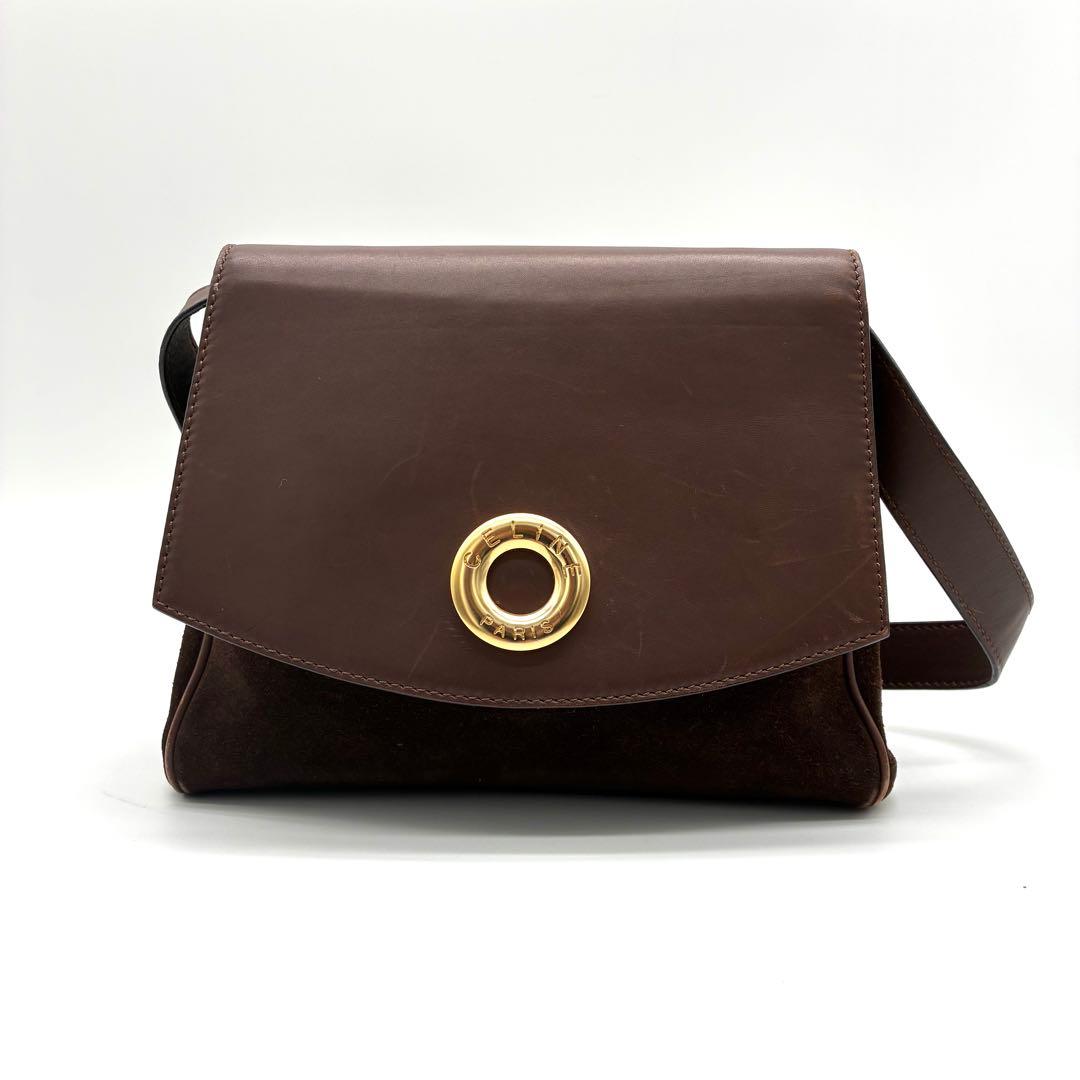 CELINE セリーヌ サークルロゴ ショルダーバッグ ヴィンテージ ブラウン