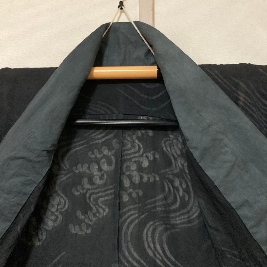 本麻　洗える長襦袢　カラー襦袢　黒　リサイクル　tn