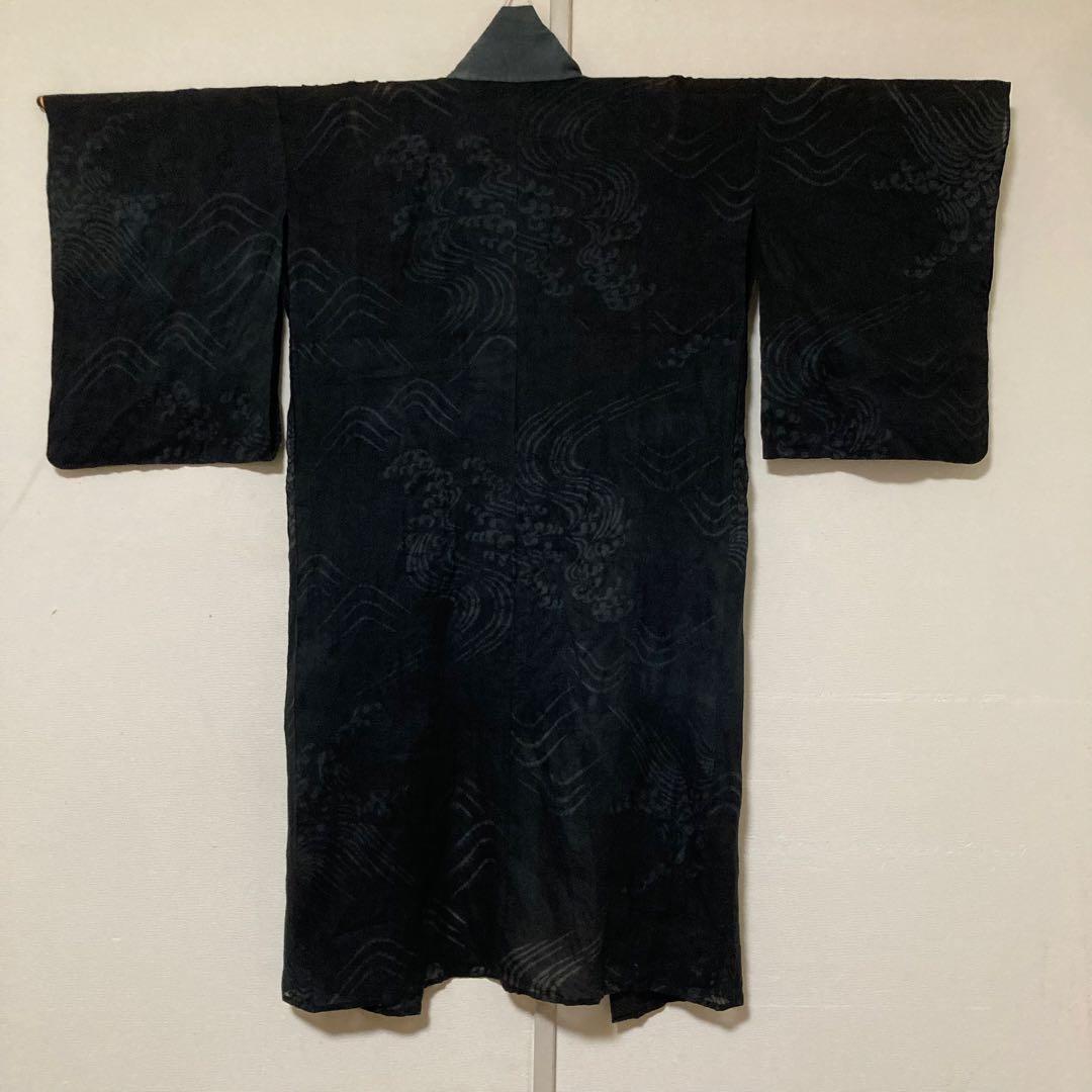 本麻　洗える長襦袢　カラー襦袢　黒　リサイクル　tn