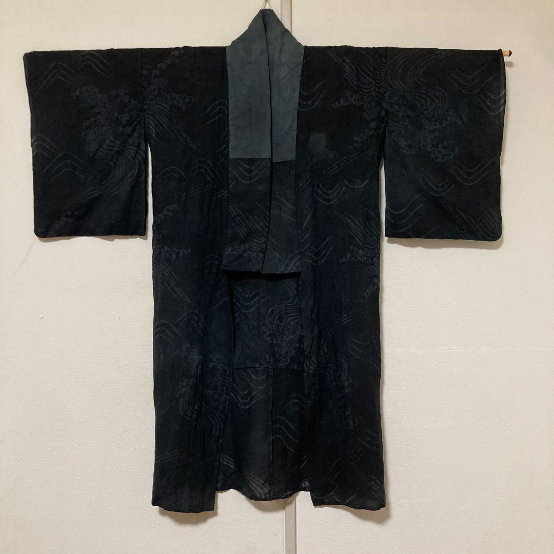 本麻　洗える長襦袢　カラー襦袢　黒　リサイクル　tn