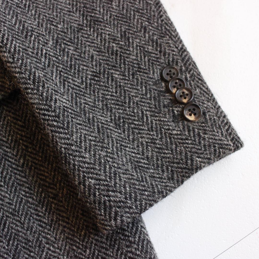 Harris Tweed ヘリンボーンテーラードジャケット グレー ウール M