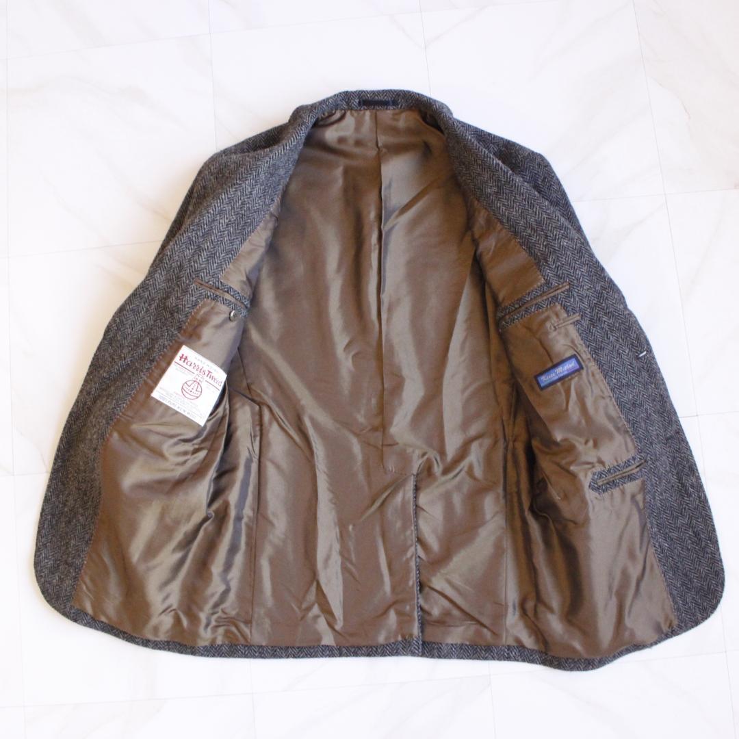Harris Tweed ヘリンボーンテーラードジャケット グレー ウール M