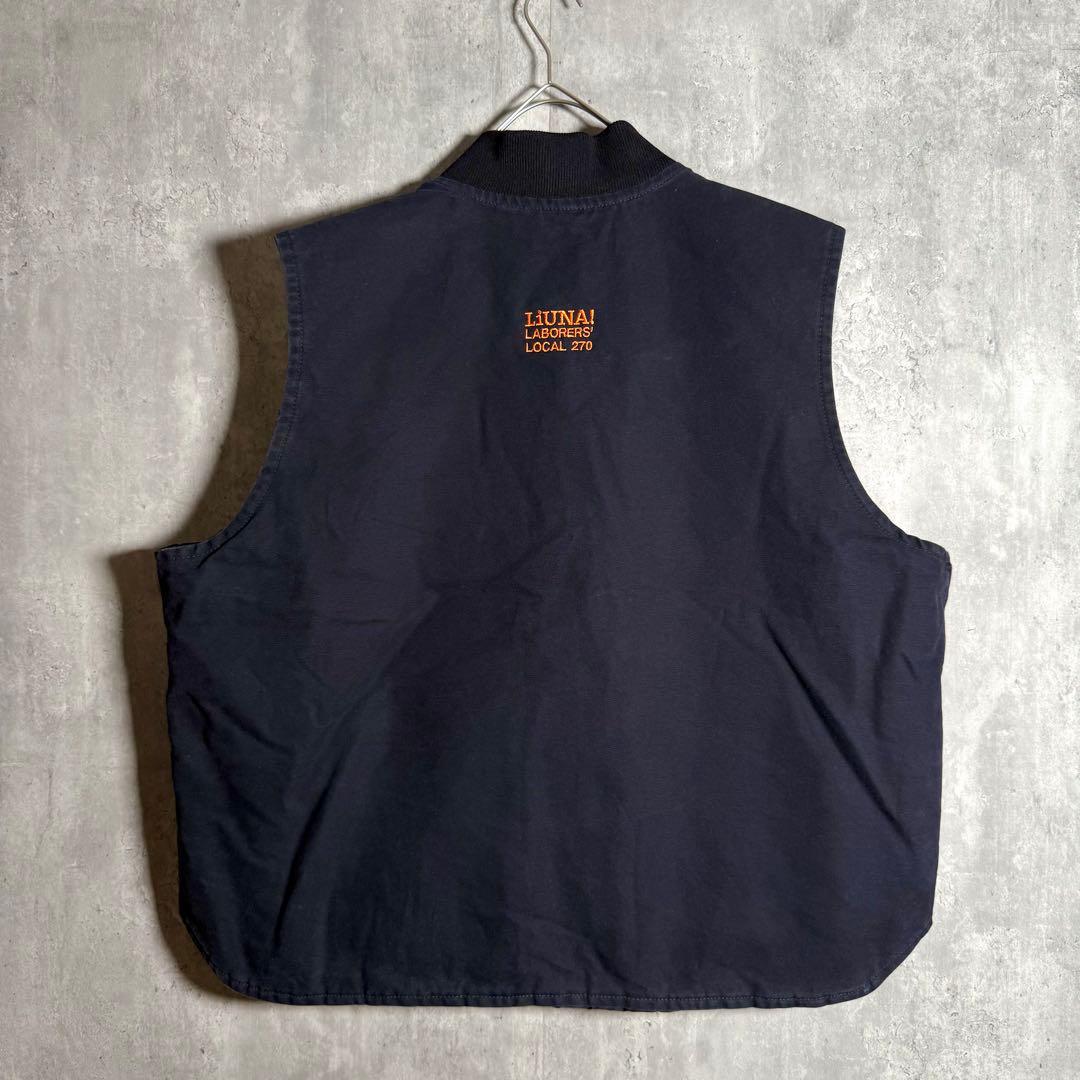 ⭐️希少⭐️カーハート ダック地ベスト 2XL 企業物 刺繍 ネイビー V01