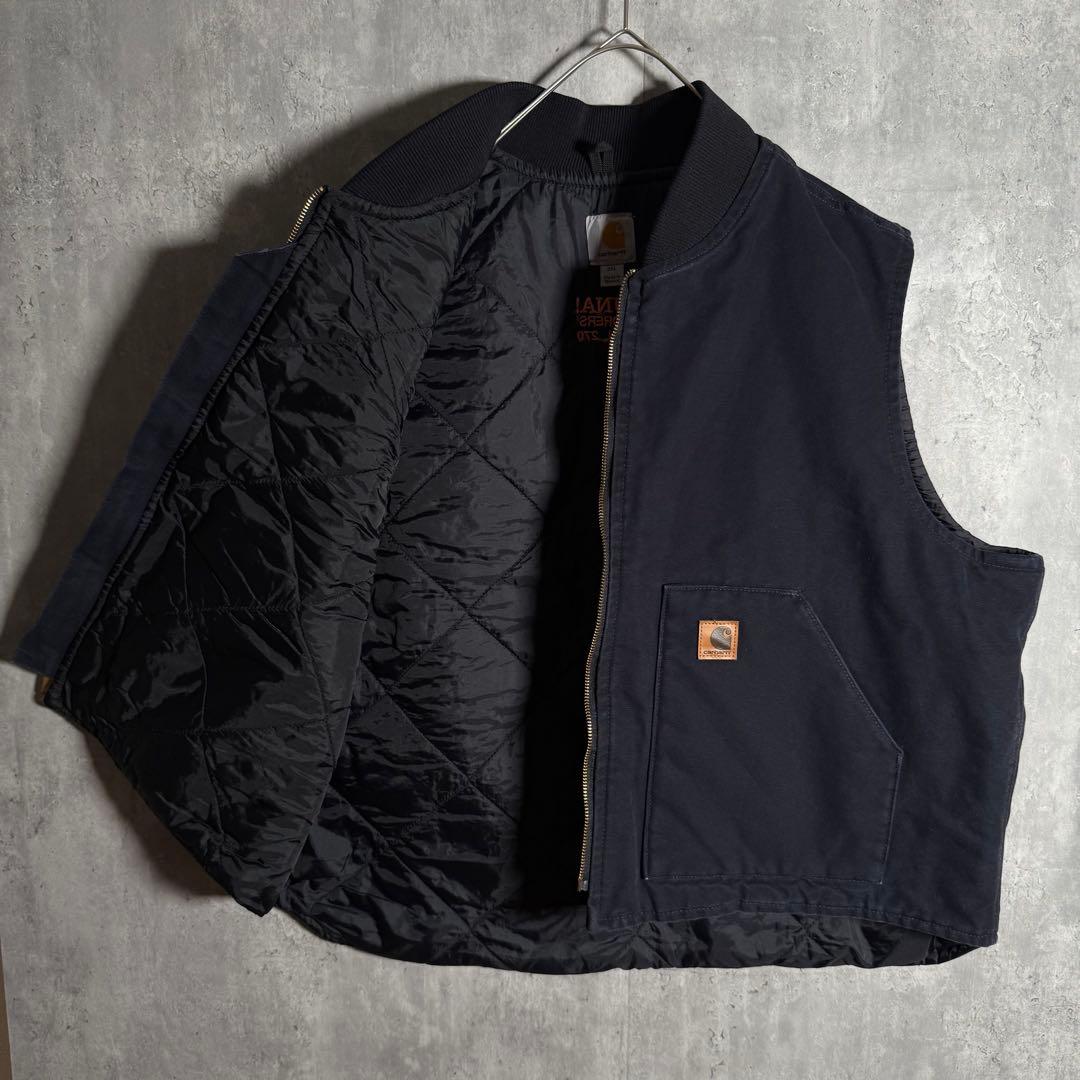 ⭐️希少⭐️カーハート ダック地ベスト 2XL 企業物 刺繍 ネイビー V01