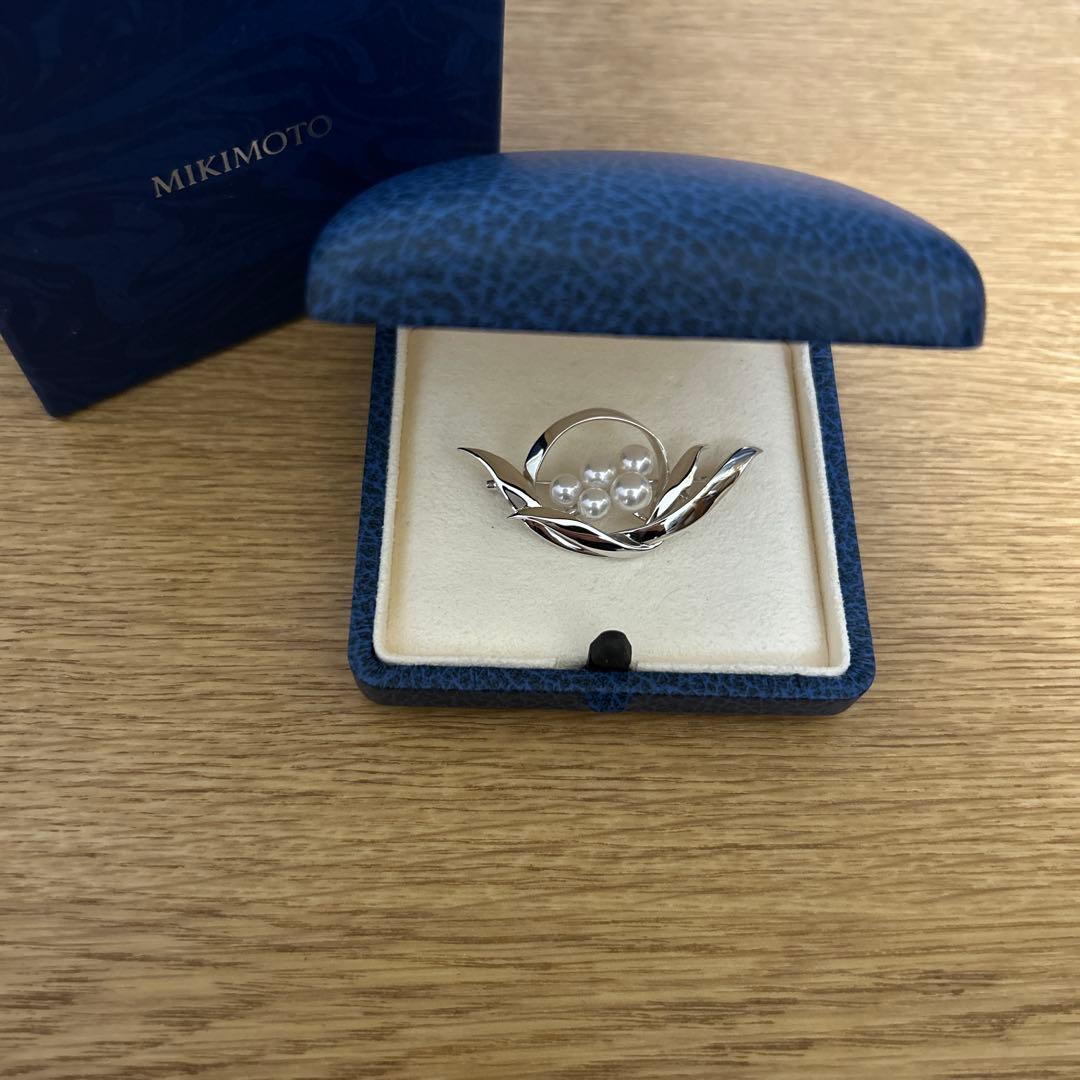 MIKIMOTO ミキモト　真珠　パール　ブローチ　5珠　シルバー