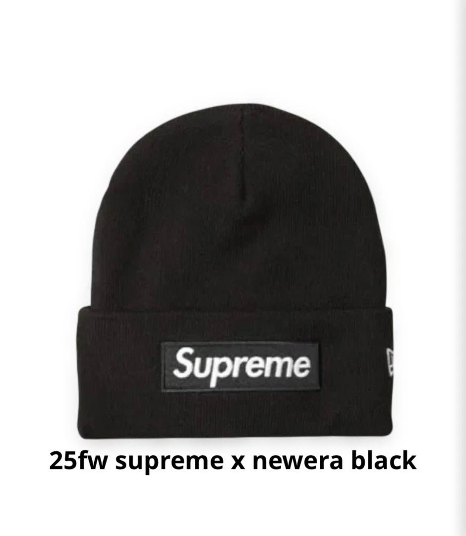 新品 supreme x newera logo beanie black