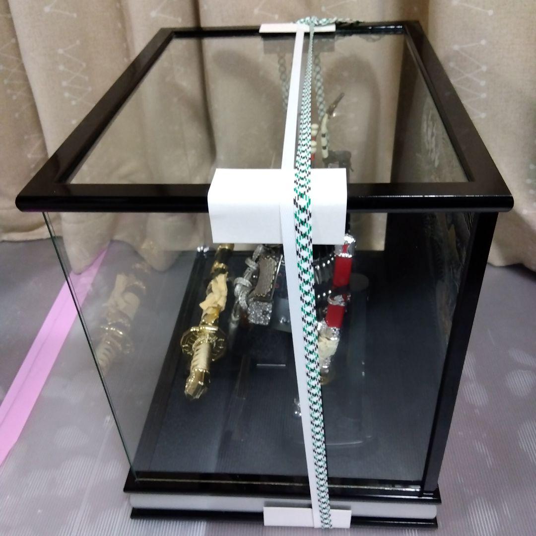 未使用日本人形節句人形8号行平燻し銀伊達兜弓太刀 横太刀付黒塗四方ケース銀ライン