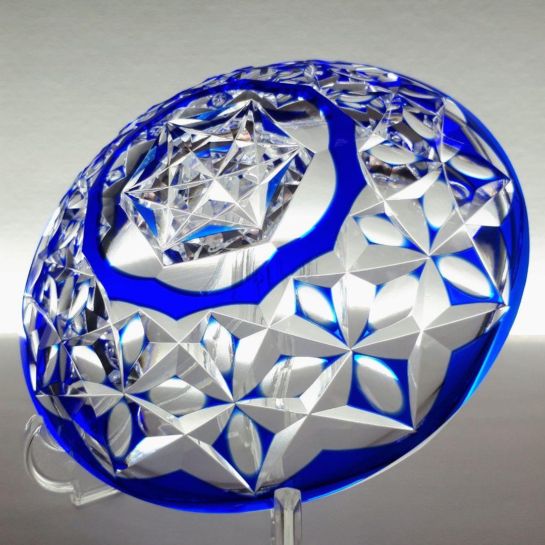 江戸切子　瑠璃色被せクリスタル　 　　　飾 中皿　【 黒川 昭男 作品 】