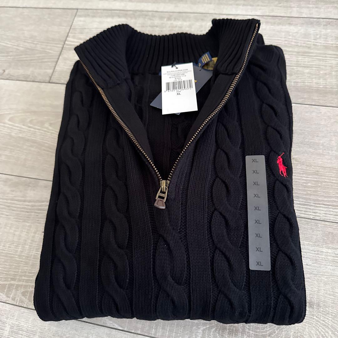 【新品】XLサイズPOLO RALPH LAURENケーブルハーフジップ 黒