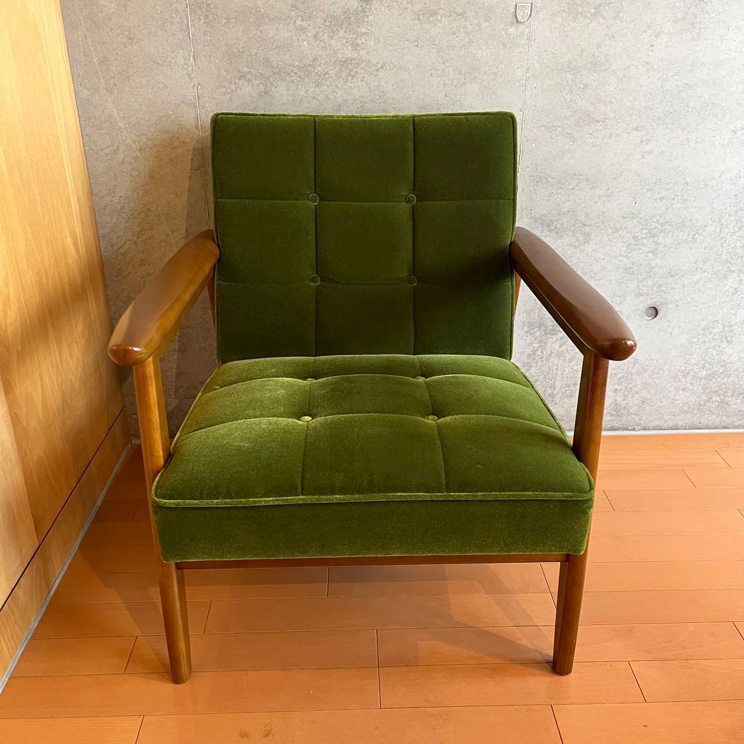 カリモク60 一人掛けソファ　モケットグリーン