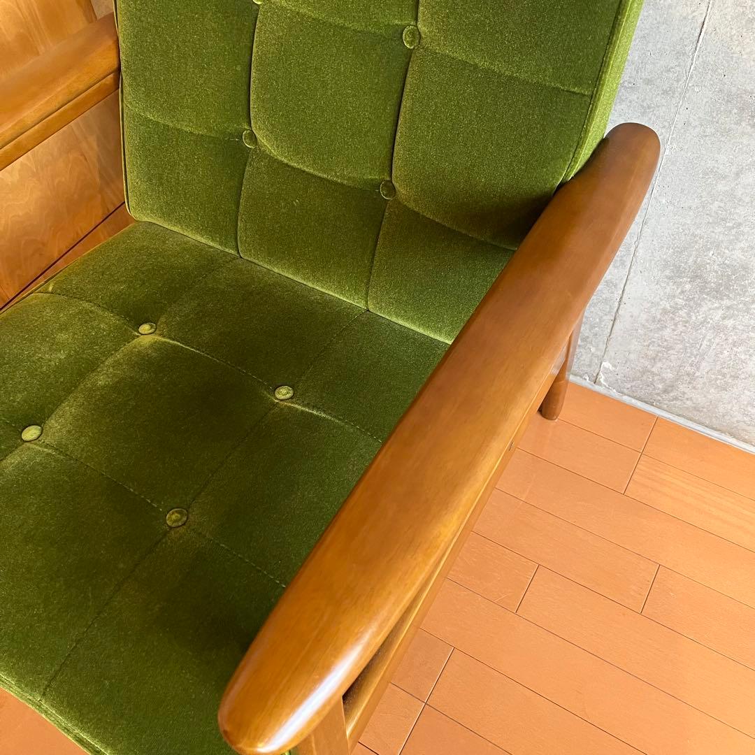 カリモク60 一人掛けソファ　モケットグリーン