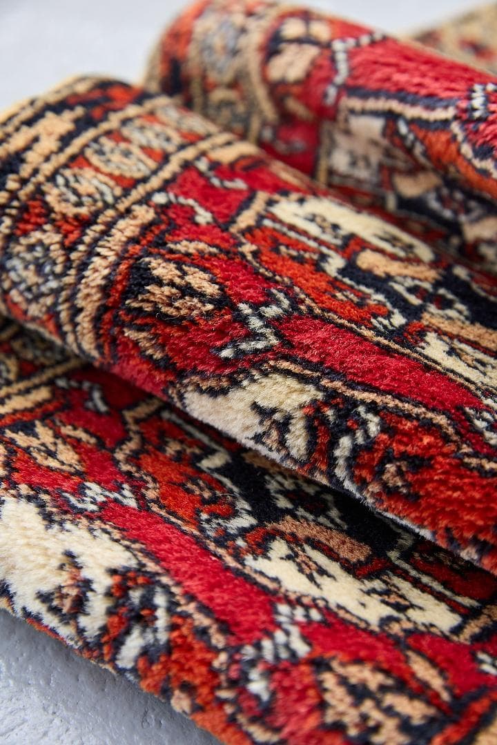 ヴィンテージラグ　トライバルラグ　ラホール産（96×32cm）茶　赤　ベージュ