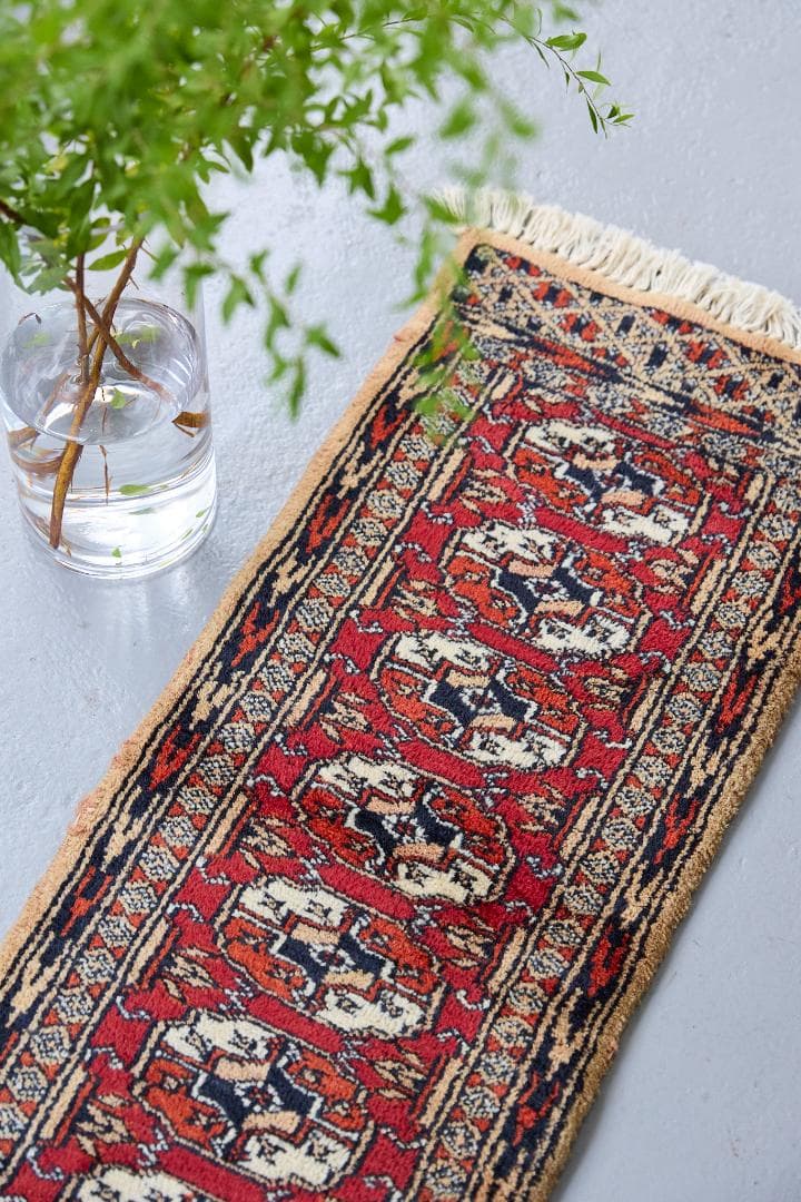 ヴィンテージラグ　トライバルラグ　ラホール産（96×32cm）茶　赤　ベージュ