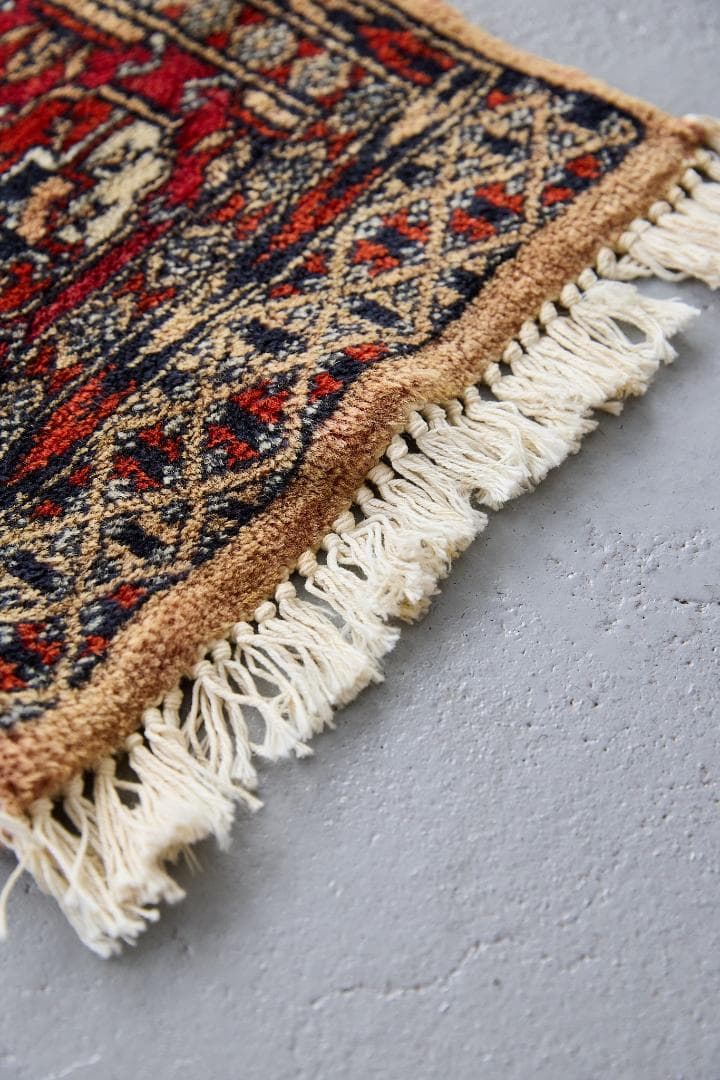 ヴィンテージラグ　トライバルラグ　ラホール産（96×32cm）茶　赤　ベージュ