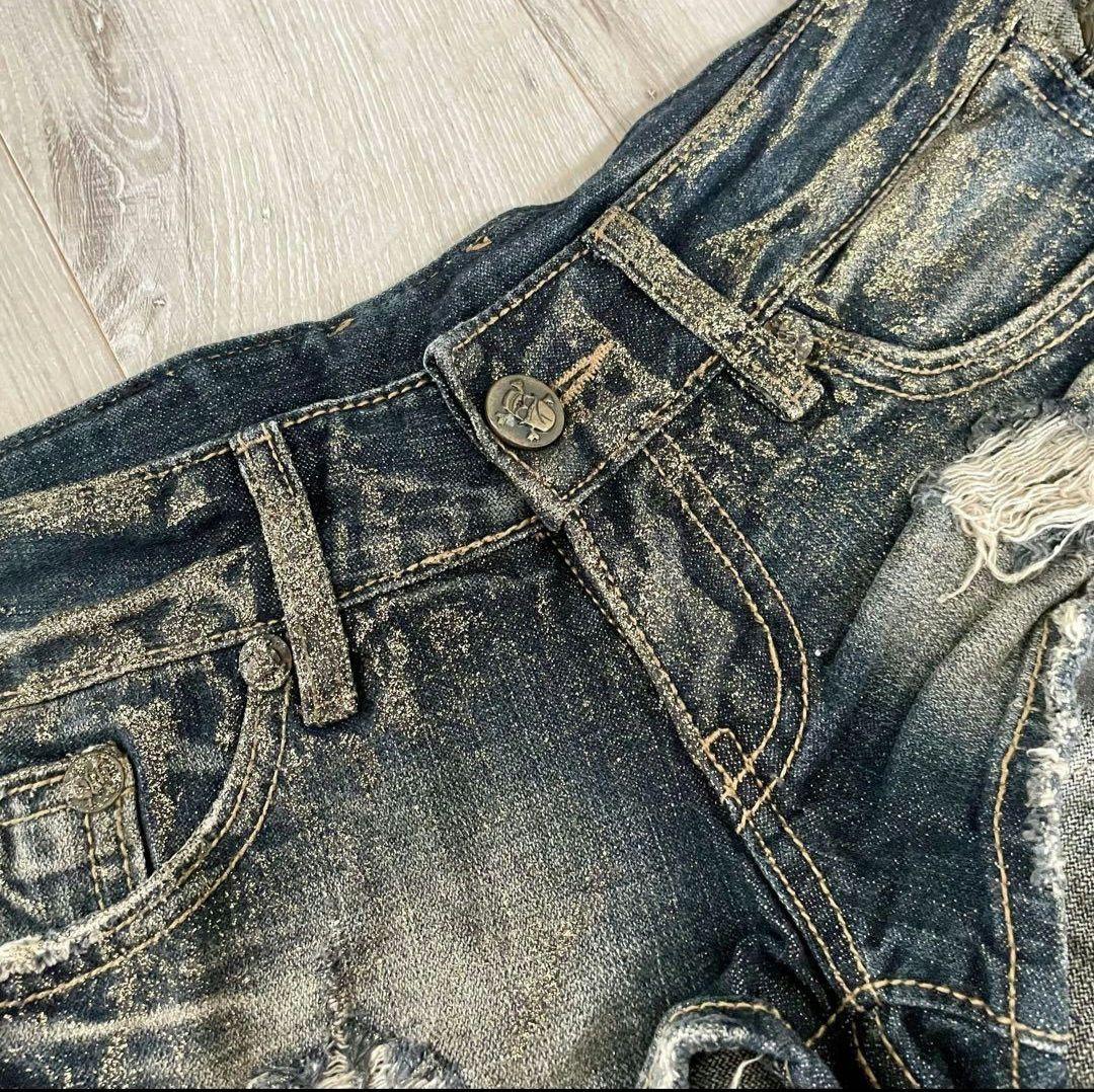 d.i.aショートパンツ デニム ラメ ダイヤ スカル 26インチ