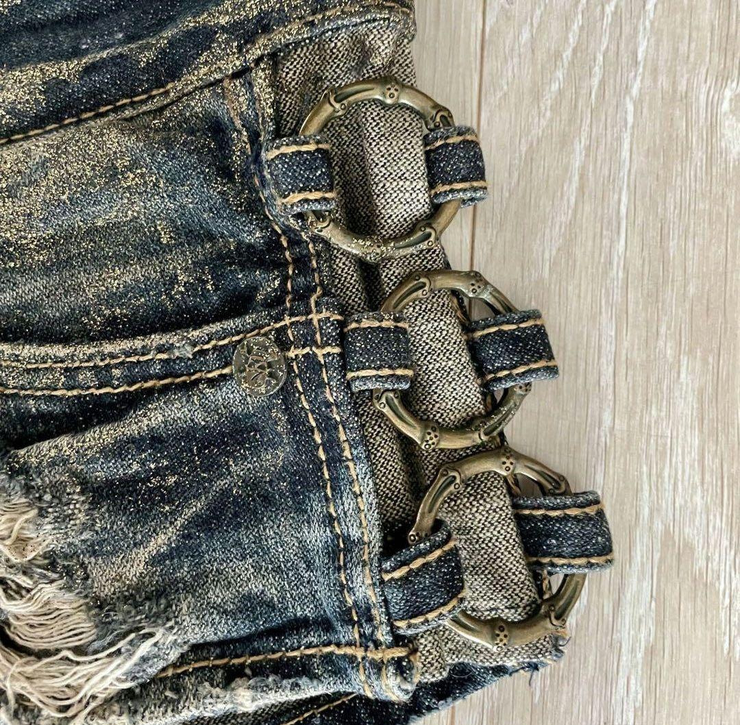 d.i.aショートパンツ デニム ラメ ダイヤ スカル 26インチ