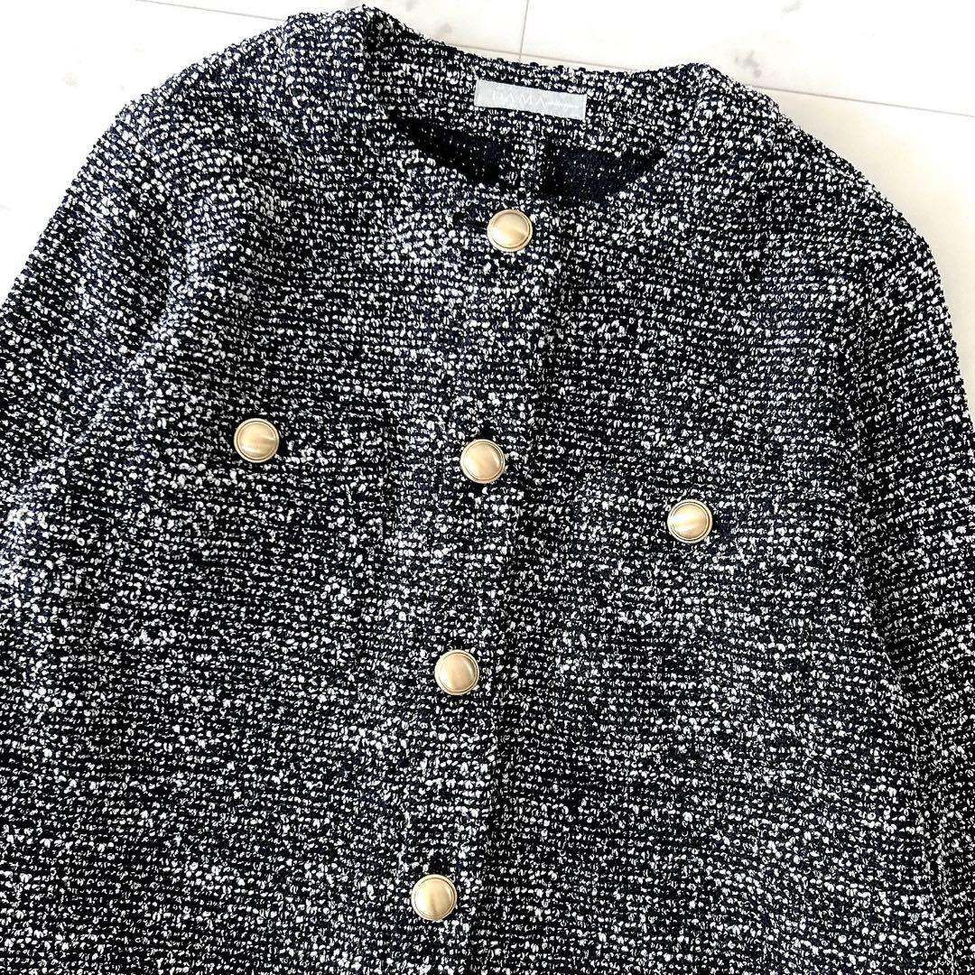 美品 ダーマコレクション 大きいサイズ ツイード ニットカーディガン 金ボタン
