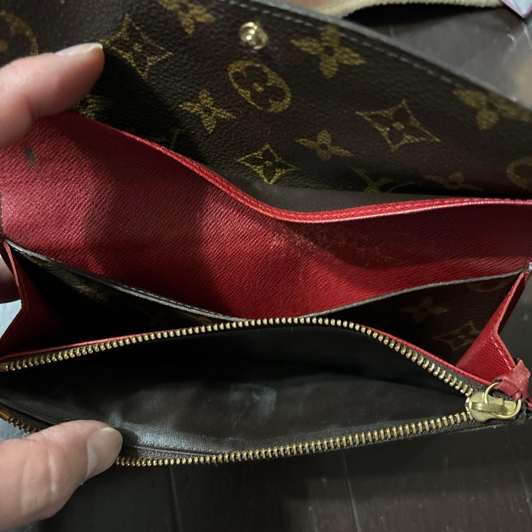 ルイヴィトン モノグラム エミリー 赤ルージュ長財布