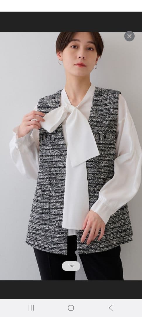 【2点セット／UVケア】ツイードジレ＆ボウタイブラウス カセット服