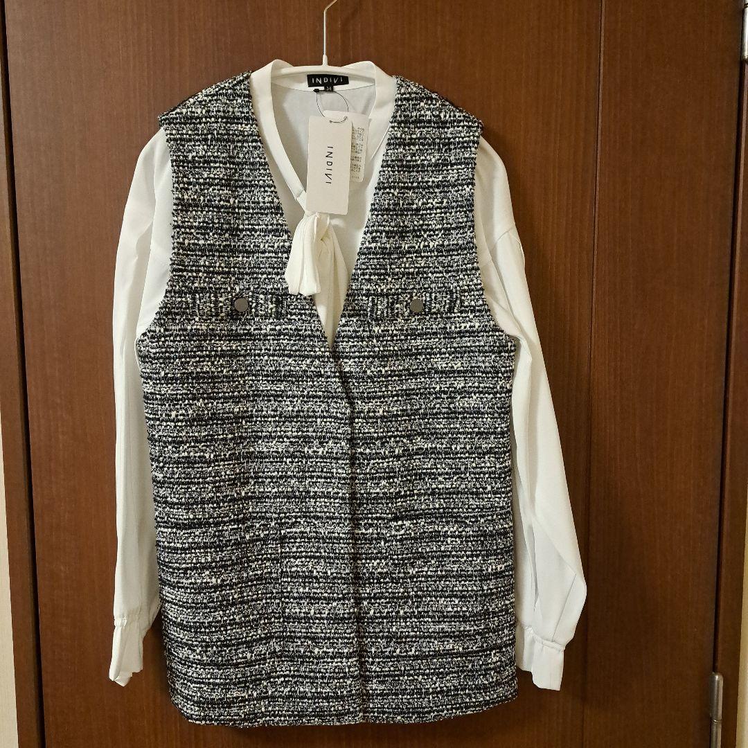 【2点セット／UVケア】ツイードジレ＆ボウタイブラウス カセット服