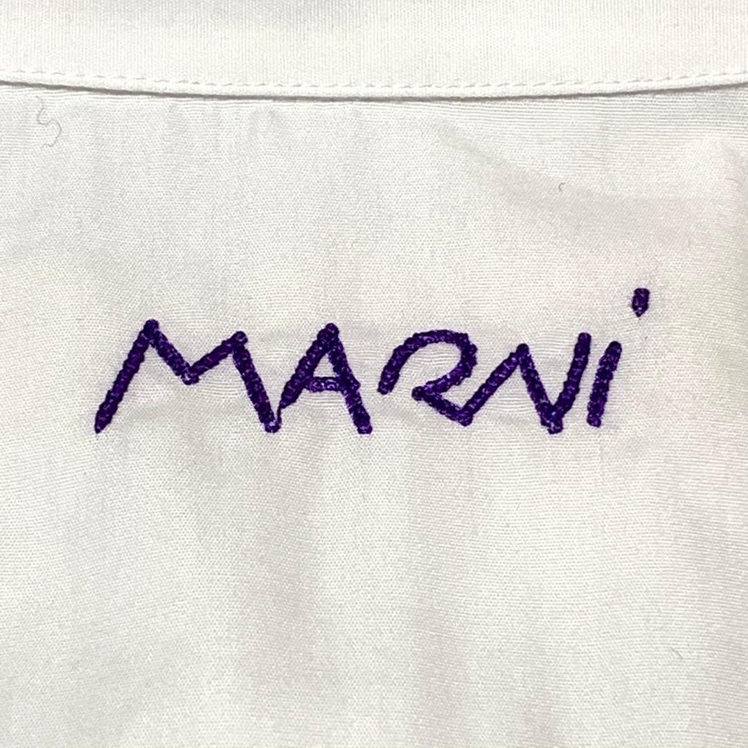 MARNI フリルブラウス シャツ ロゴ刺繍【38】2WAYカラー