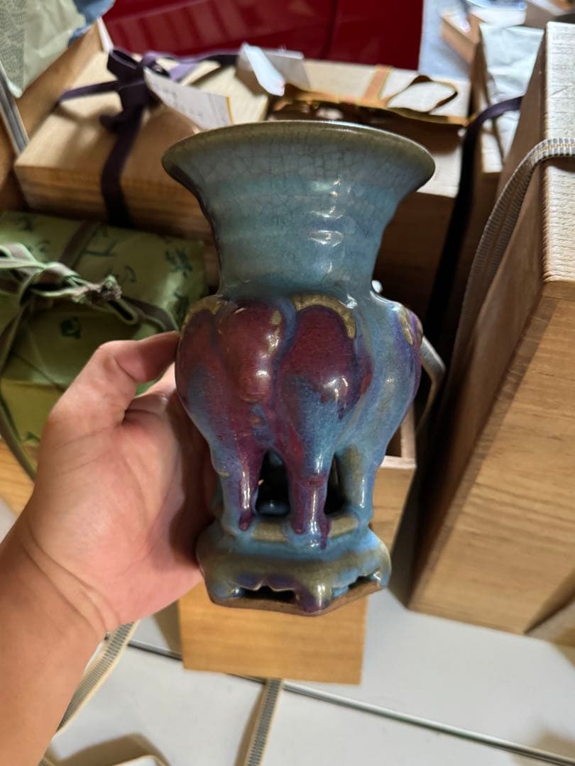 ‼️早速最後の値段‼️リサイクルFORT‼️直送唐物⑤‼️均窯青磁紅班三儀尊の花瓶‼️