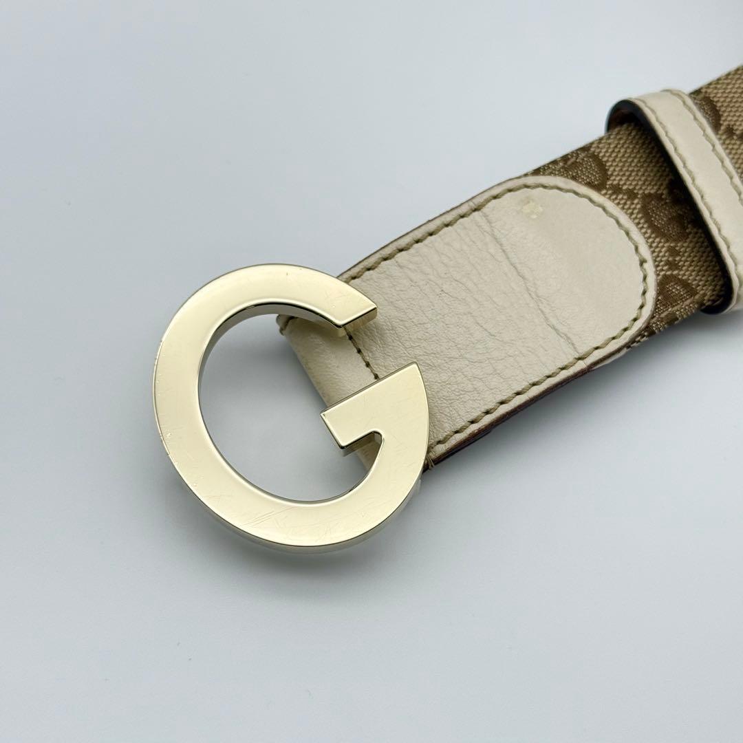 ✨良品✨グッチ GG柄 ベルト キャンバス レザー ゴールド金具 ユニセックス