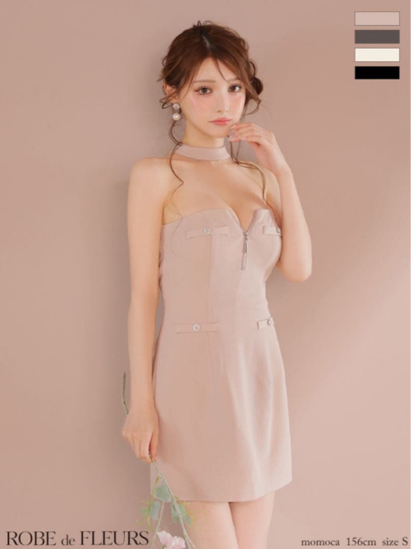 ローブドフルール 2wayネックリボンバストジップミニキャバドレスfm4111