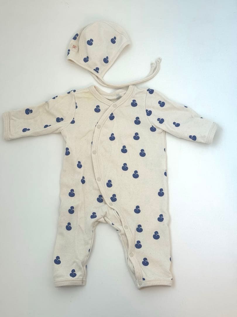 【melted butter】SWAN COVERALL&BONNET 0-3m