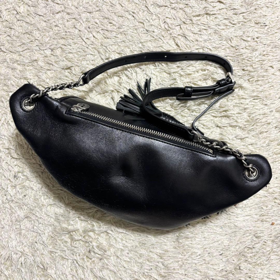 【美品】トリーバーチ ボディバッグ ツイード ブラック ロゴ フリンジ