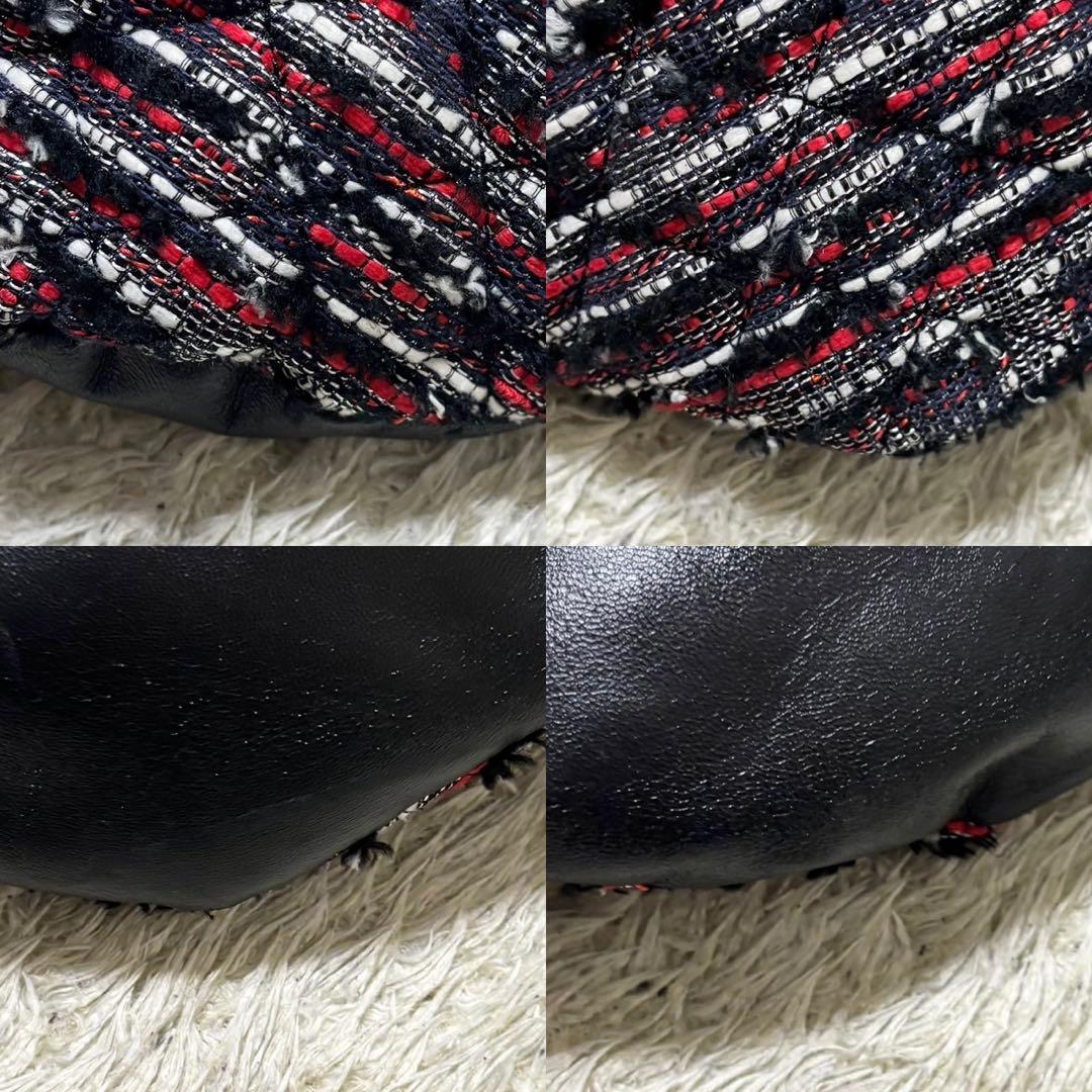 【美品】トリーバーチ ボディバッグ ツイード ブラック ロゴ フリンジ