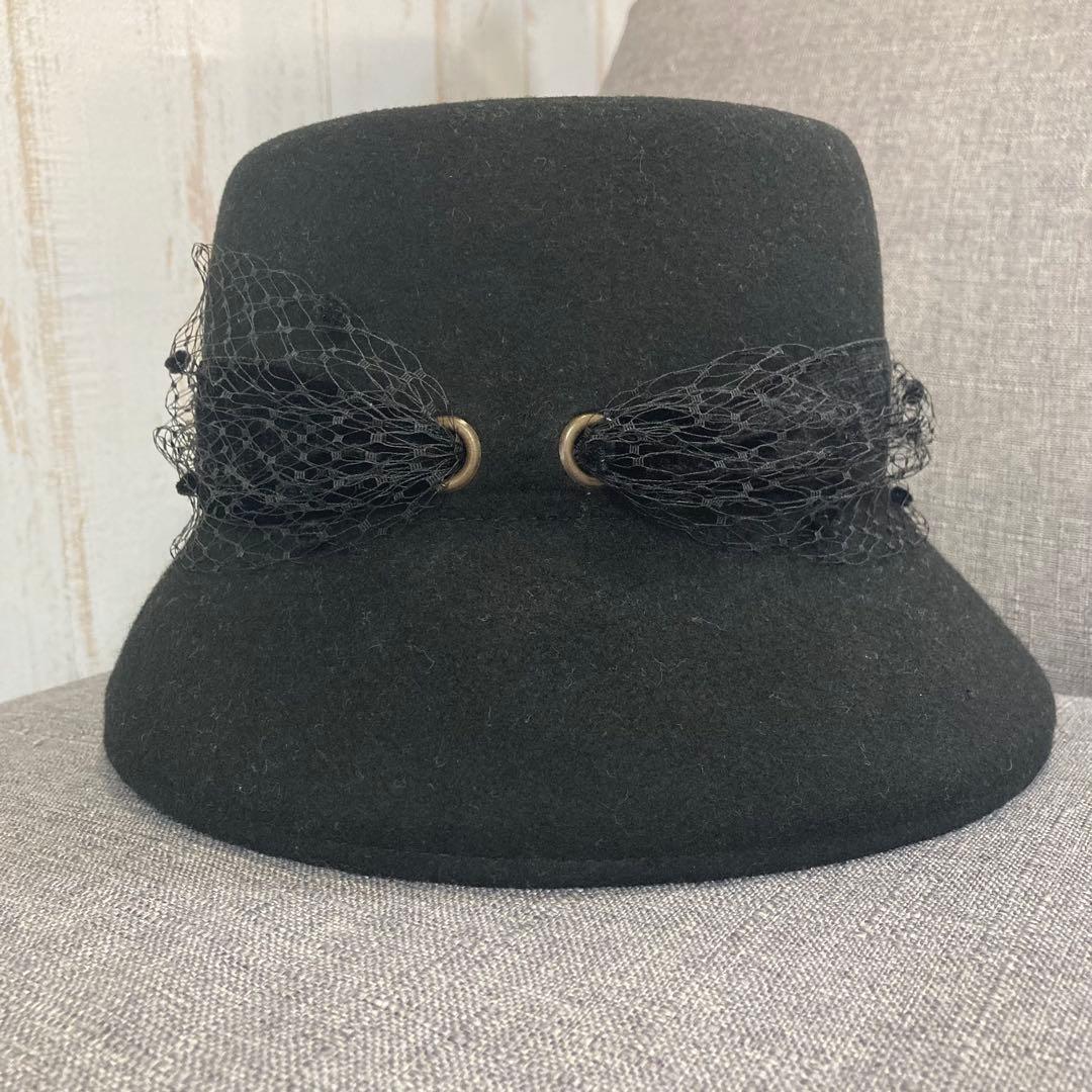 CA4LA 　アトリエメイド　チュール付き　クロッシェ　黒　バゲットハット