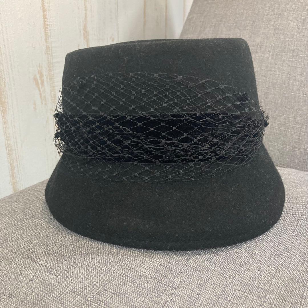 CA4LA 　アトリエメイド　チュール付き　クロッシェ　黒　バゲットハット