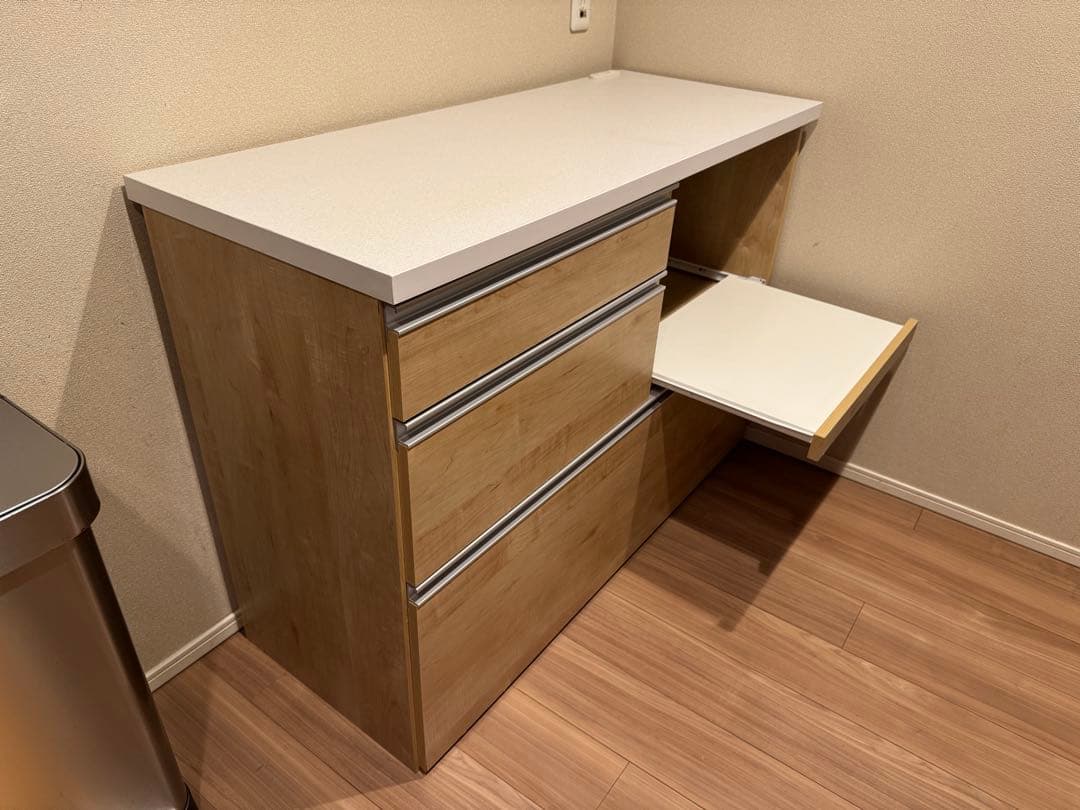 ベルメゾン　キッチンカウンター　木目柄　大理石調天板　120cm