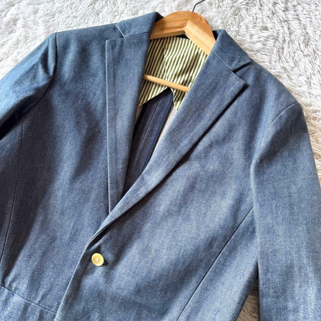 エディフィス　デニム　テーラードジャケット　ストライプ　ジージャン　ブルー　M