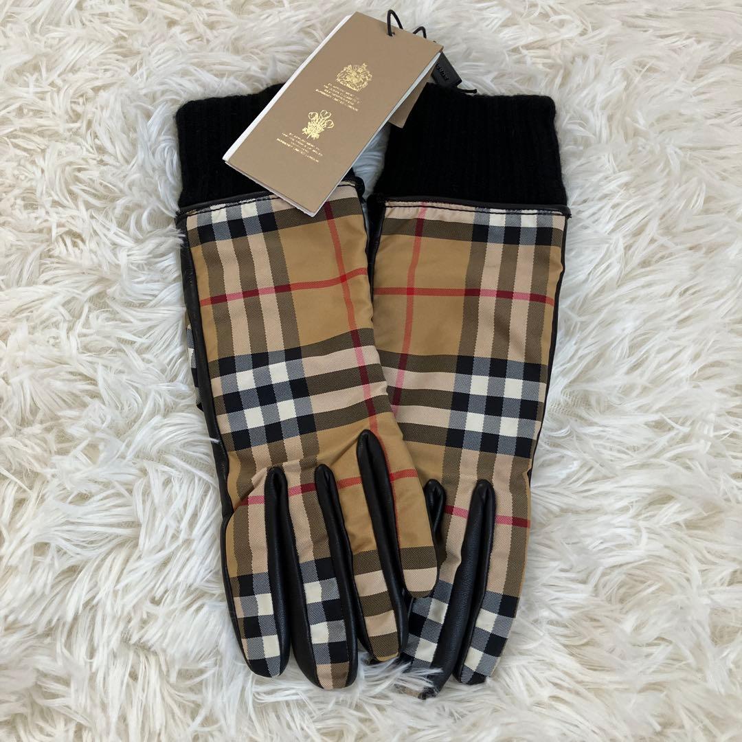 新品未使用 BURBERRY ノバチェック グローブ ラムスキン×カシミヤ