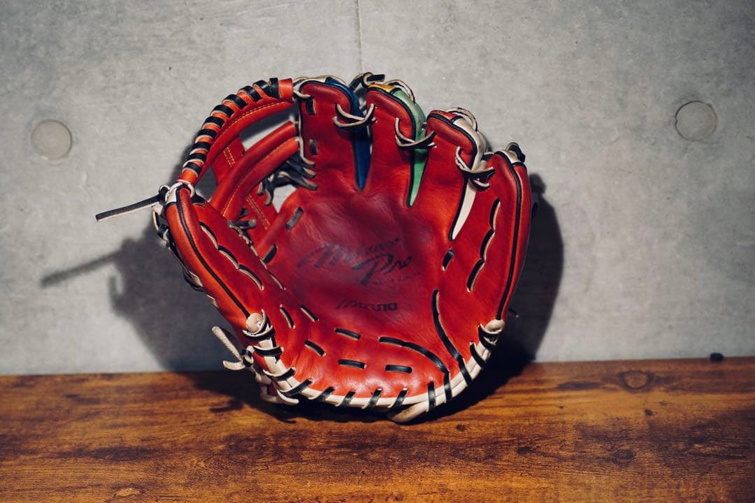 m*o様 ミズノプロ 限定オーダー 軟式用 内野手用グラブ　レインボーライン仕様