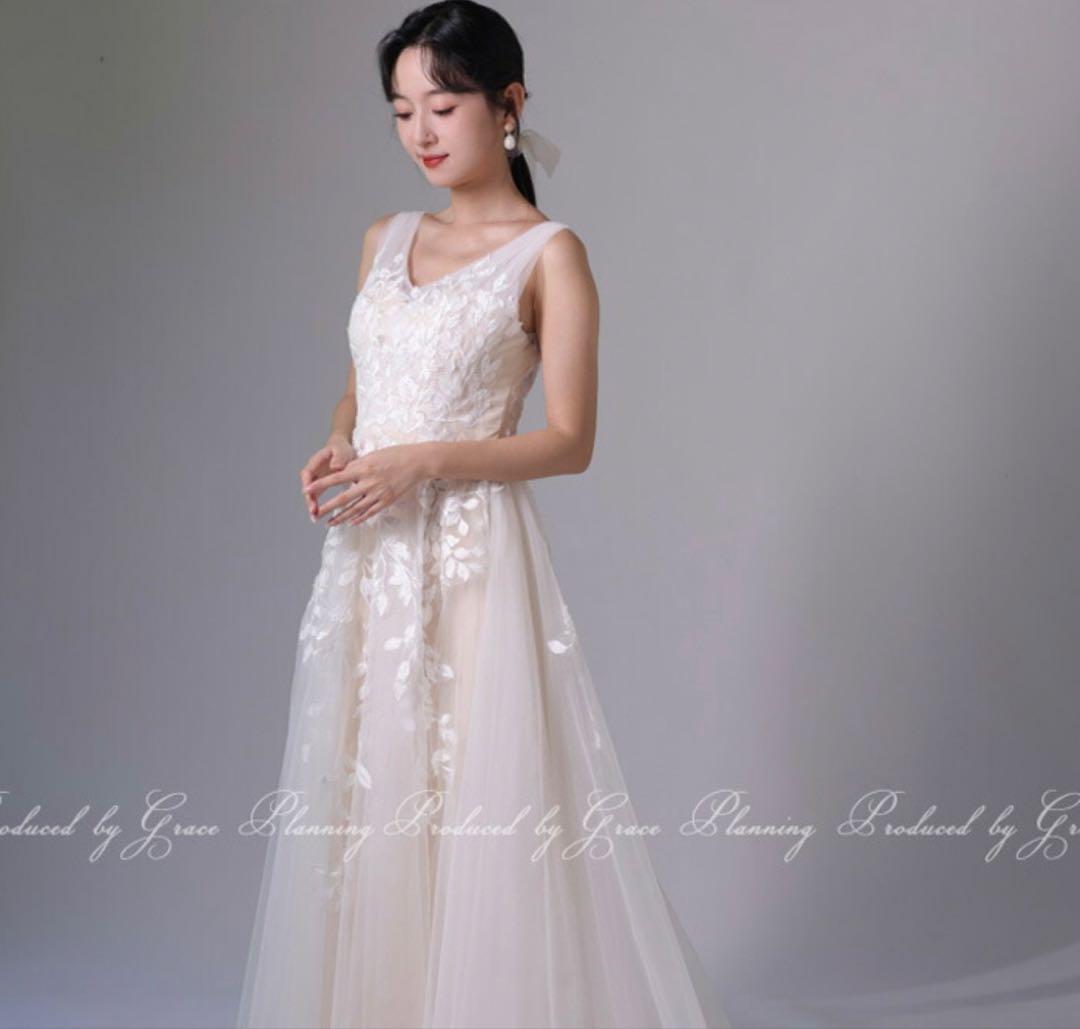 ウェディングドレス　前撮り　2次会　海外前撮り　結婚式　ベージュ