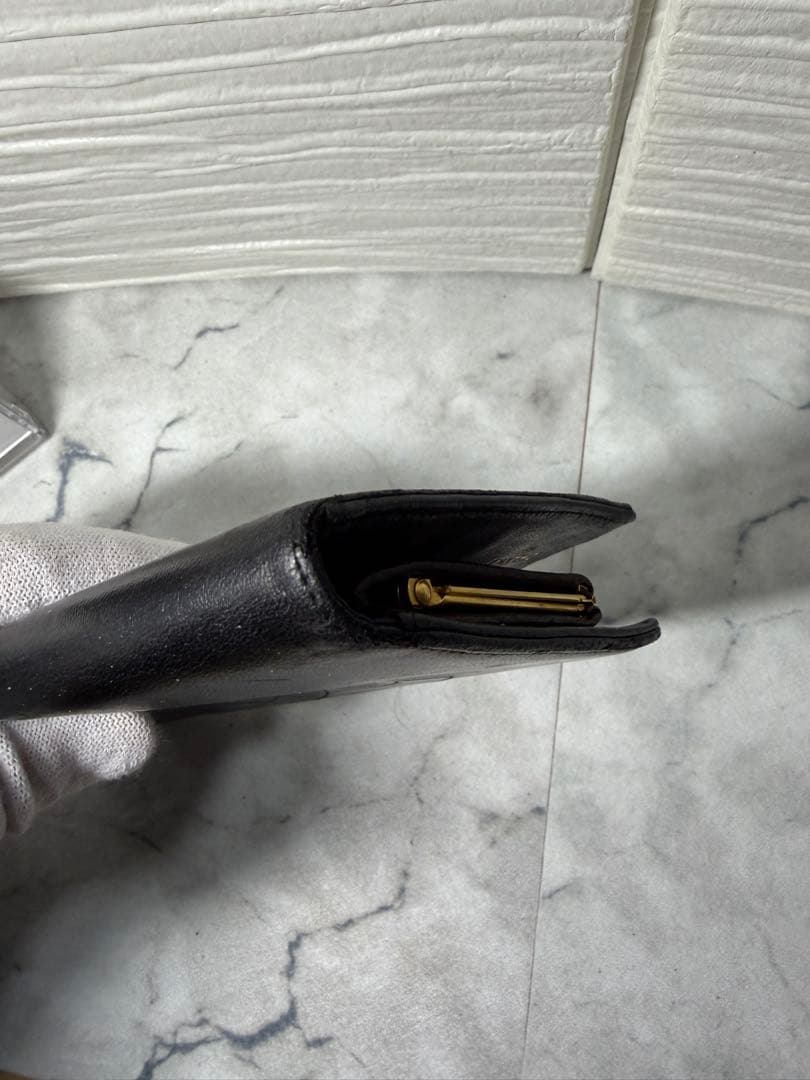 【カード付・希少3番台】CHANEL ラムスキン がま口 二つ折り財布 ブラック