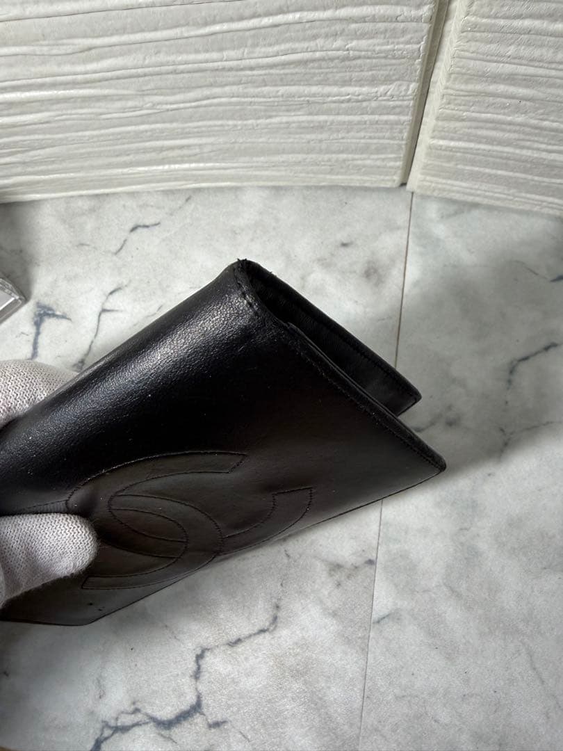 【カード付・希少3番台】CHANEL ラムスキン がま口 二つ折り財布 ブラック