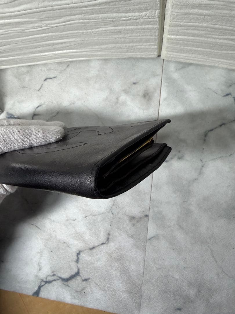 【カード付・希少3番台】CHANEL ラムスキン がま口 二つ折り財布 ブラック