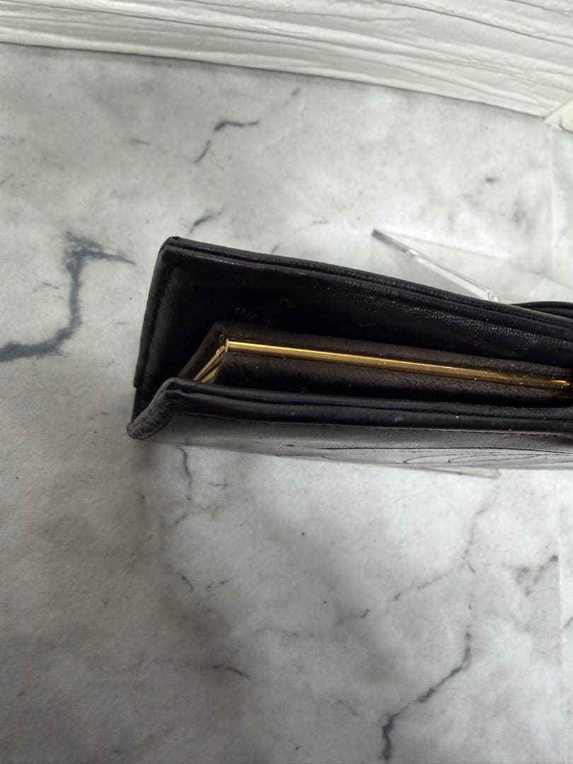 【カード付・希少3番台】CHANEL ラムスキン がま口 二つ折り財布 ブラック