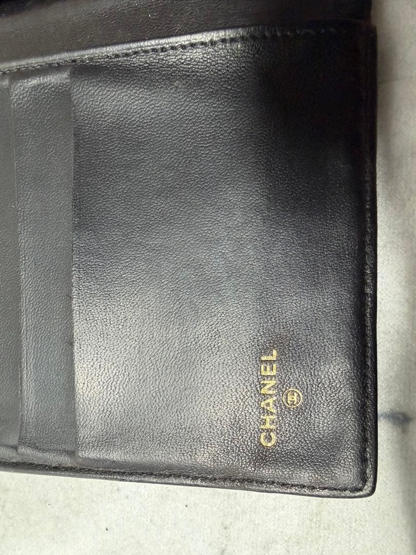 【カード付・希少3番台】CHANEL ラムスキン がま口 二つ折り財布 ブラック