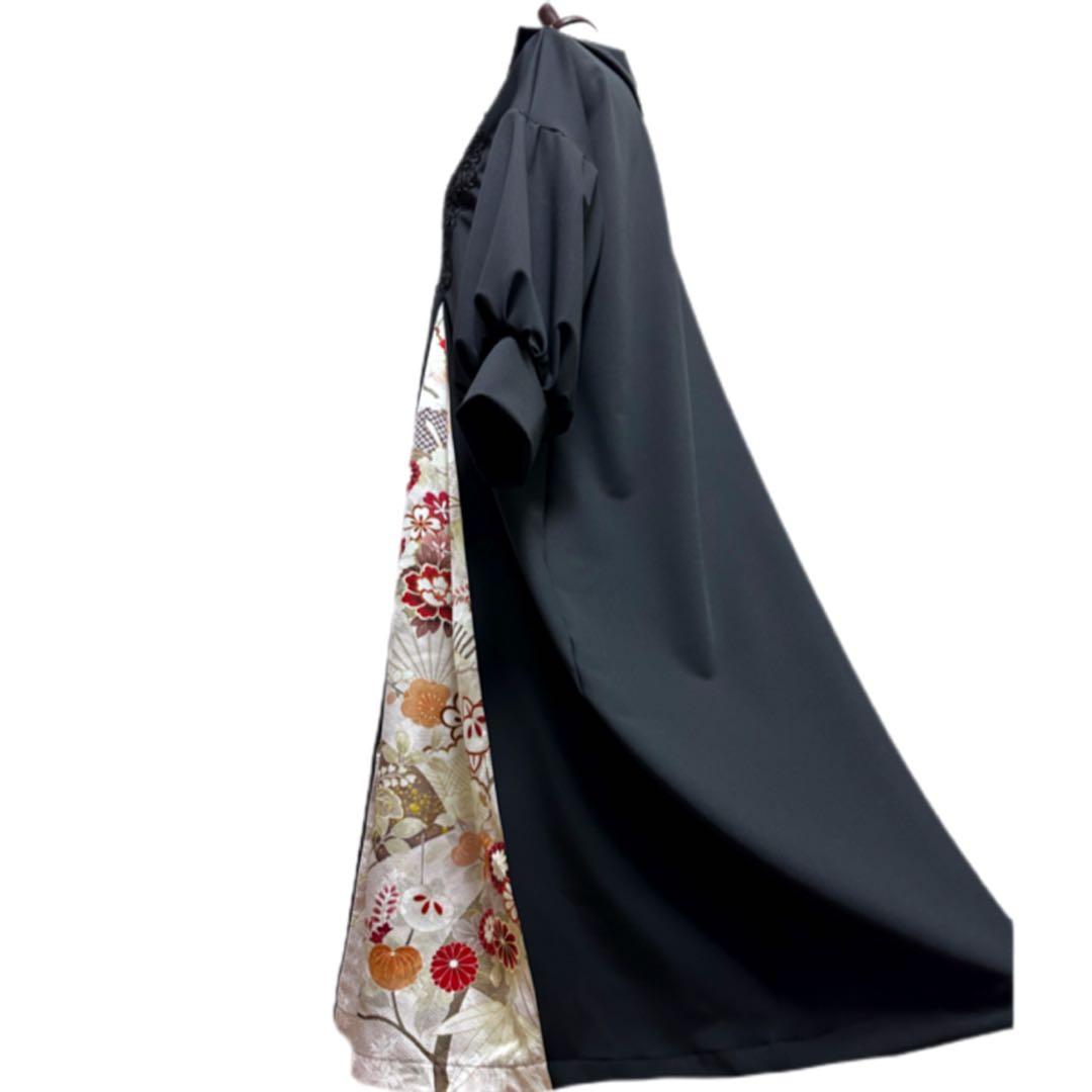 振袖　着物リメイク　ドレス　黒×松竹梅　和柄　ワンピース　ハンドメイド