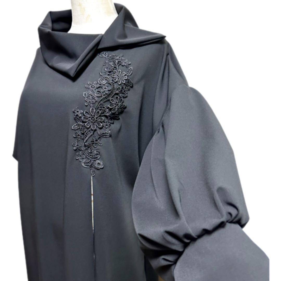 振袖　着物リメイク　ドレス　黒×松竹梅　和柄　ワンピース　ハンドメイド