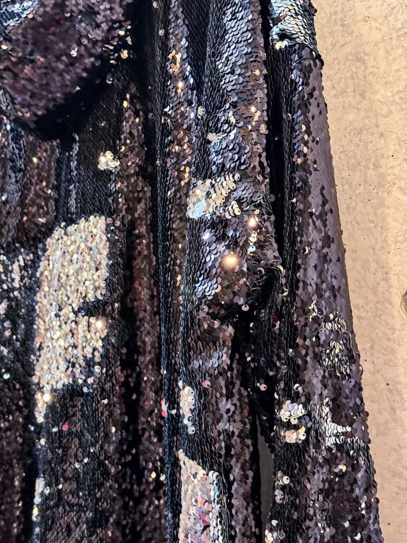 スパンコール フード付きパーカー ブラック