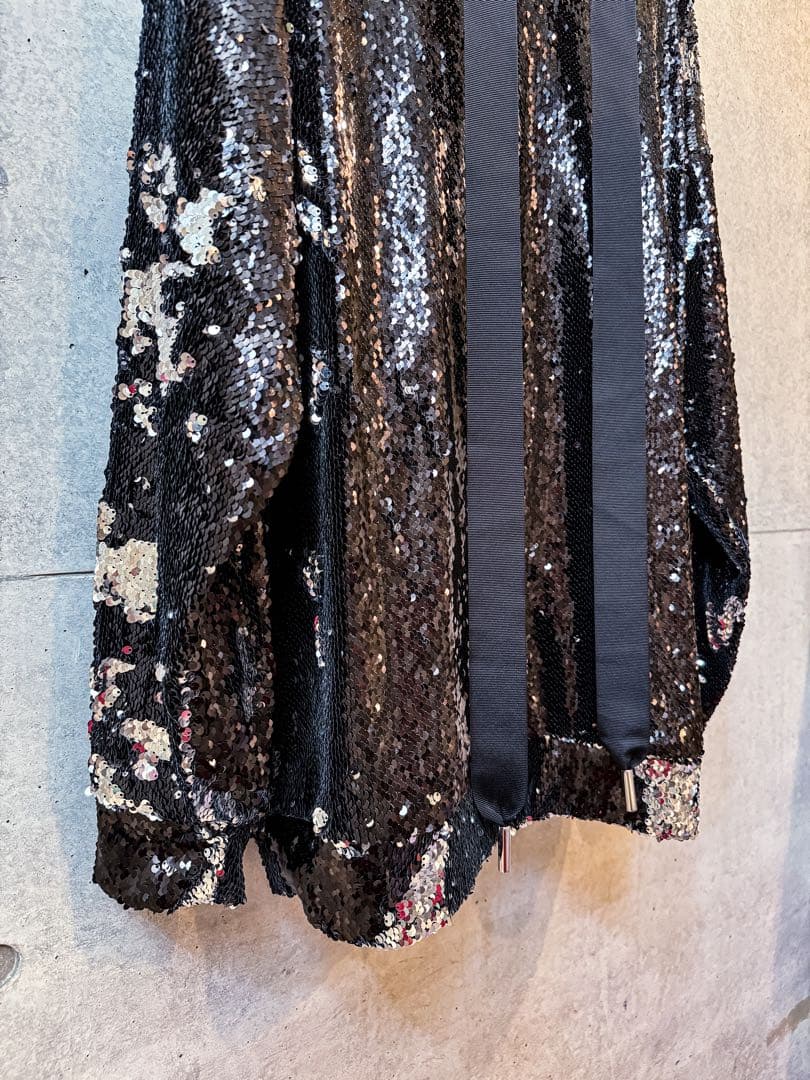 スパンコール フード付きパーカー ブラック